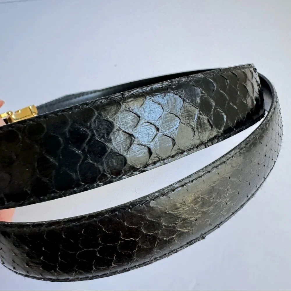 Vintage Snakeskin Belt‎ Blake Reptile Leather Gold Tone Buckle Womens Medium